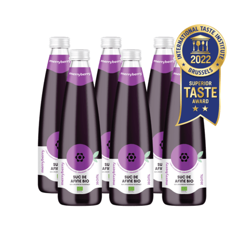 Pachet 6 Sticle Suc BIO Natural din Afine fără zahăr 350ml