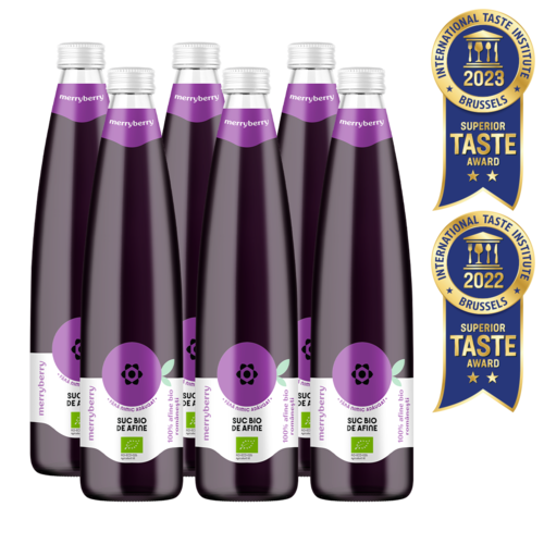 Pachet 6 Sticle Suc BIO Natural din Afine fără zahăr 750ml