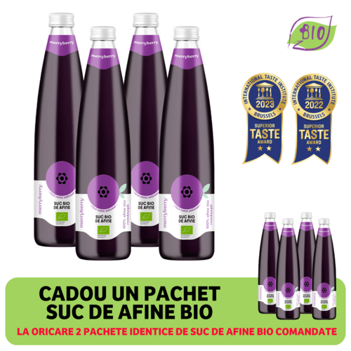 4 Sticle Suc BIO Natural din Afine fără zahăr 750ml